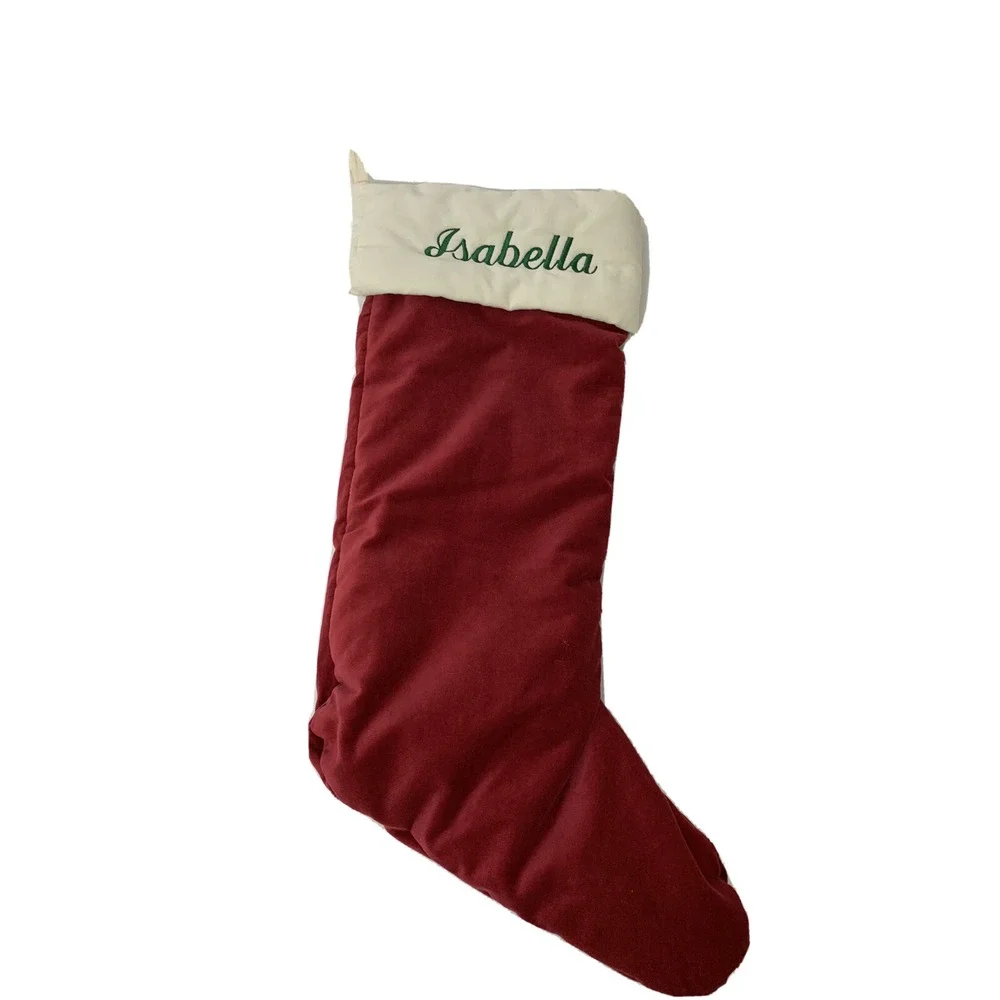 Pottery Barn Christmas Stocking Luxe Velvet Mono Isabella Red New